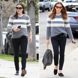 Jenni Kayne Striped Boucle Knit Cashmere Pullover Sweater Celeb Style Size S